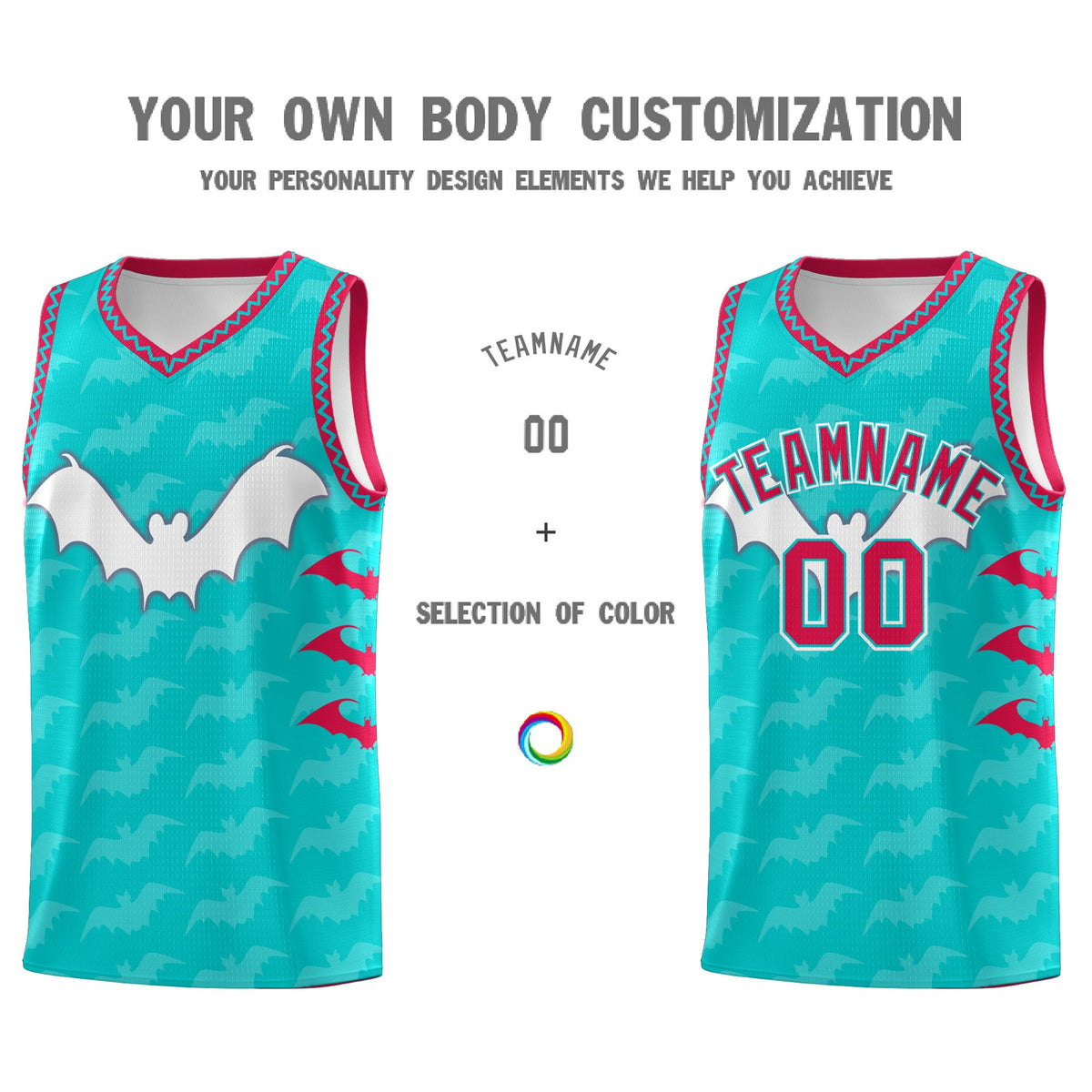 Custom Aqua White Red Bat Pattern Halloween Basketball Jersey | For Men,For Kid,For Youth,Sublimation Printed,Perfect for Training,Perfect for Parties,Add Name and Numbern | KXKSHOP