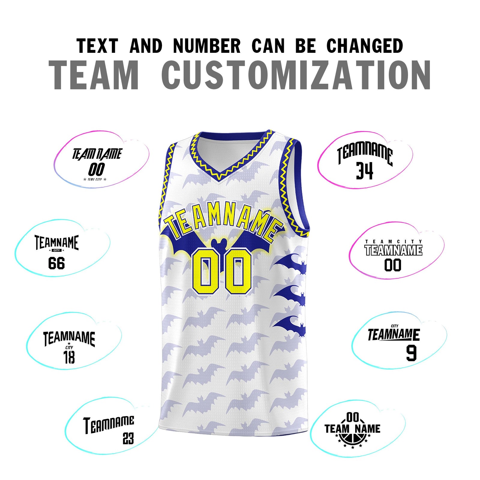 Custom White Fluorescent Yellow Bat Pattern Halloween Basketball Jersey | For Men,For Kid,For Youth,Sublimation Printed,Perfect for Training,Perfect for Parties,Add Name and Numbern | KXKSHOP