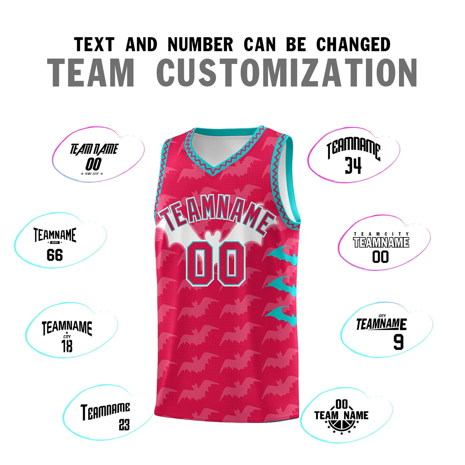 Custom Red White Aqua Bat Pattern Halloween Basketball Jersey | For Men,For Kid,For Youth,Sublimation Printed,Perfect for Training,Perfect for Parties,Add Name and Numbern | KXKSHOP