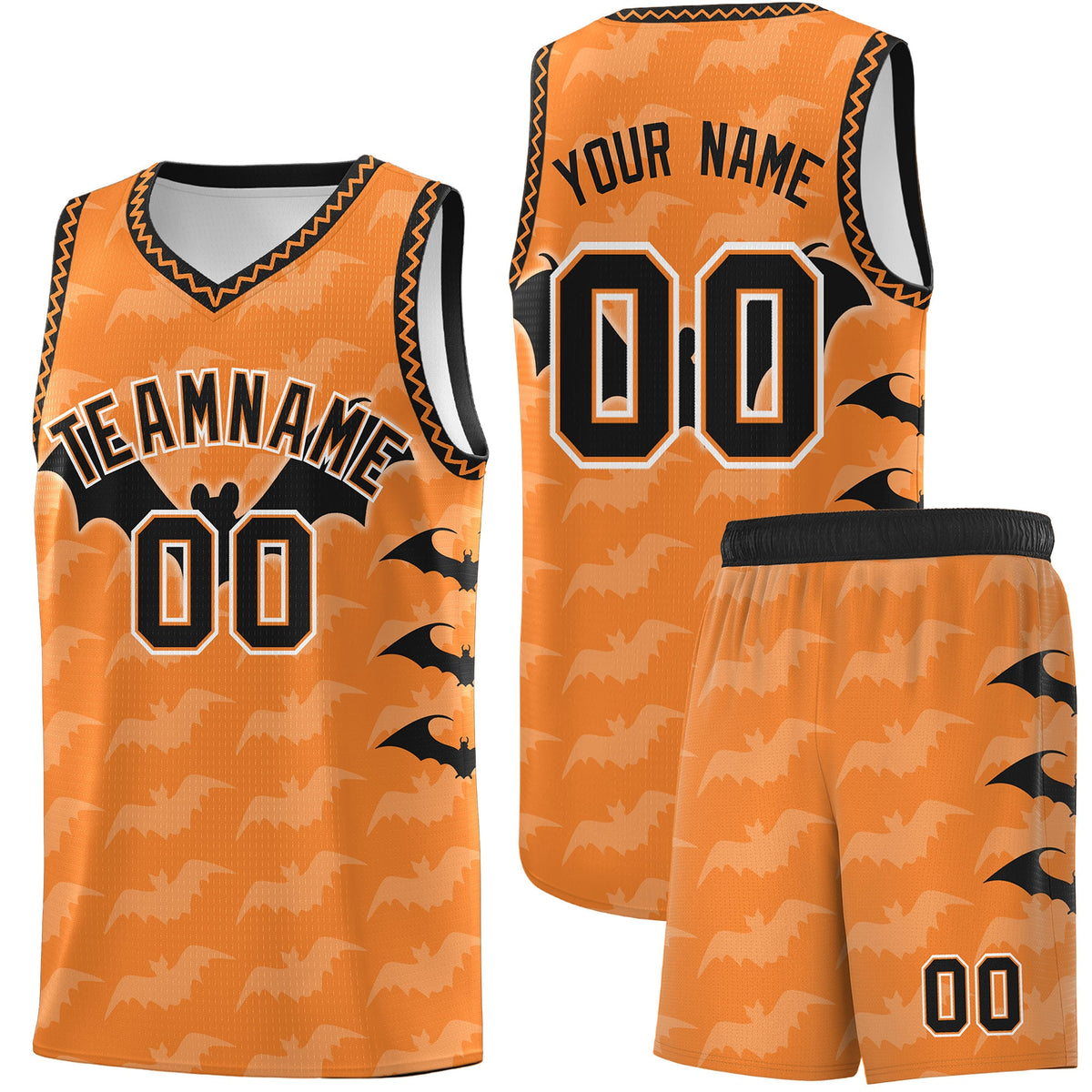 Custom Gold Orange Bat Pattern Halloween Basketball Jersey | For Men,For Kid,For Youth,Sublimation Printed,Perfect for Training,Perfect for Parties,Add Name and Numbern | KXKSHOP
