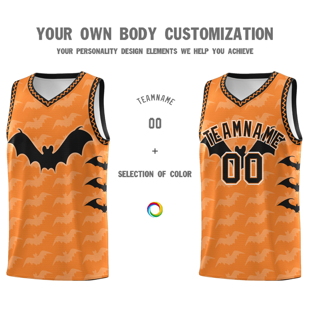 Custom Gold Orange Bat Pattern Halloween Basketball Jersey | For Men,For Kid,For Youth,Sublimation Printed,Perfect for Training,Perfect for Parties,Add Name and Numbern | KXKSHOP