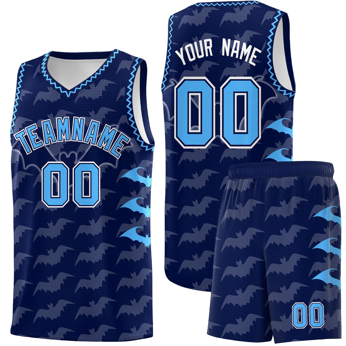 Custom Navy Powder Blue Bat Pattern Halloween Basketball Jersey | For Men,For Kid,For Youth,Sublimation Printed,Perfect for Training,Perfect for Parties,Add Name and Numbern | KXKSHOP