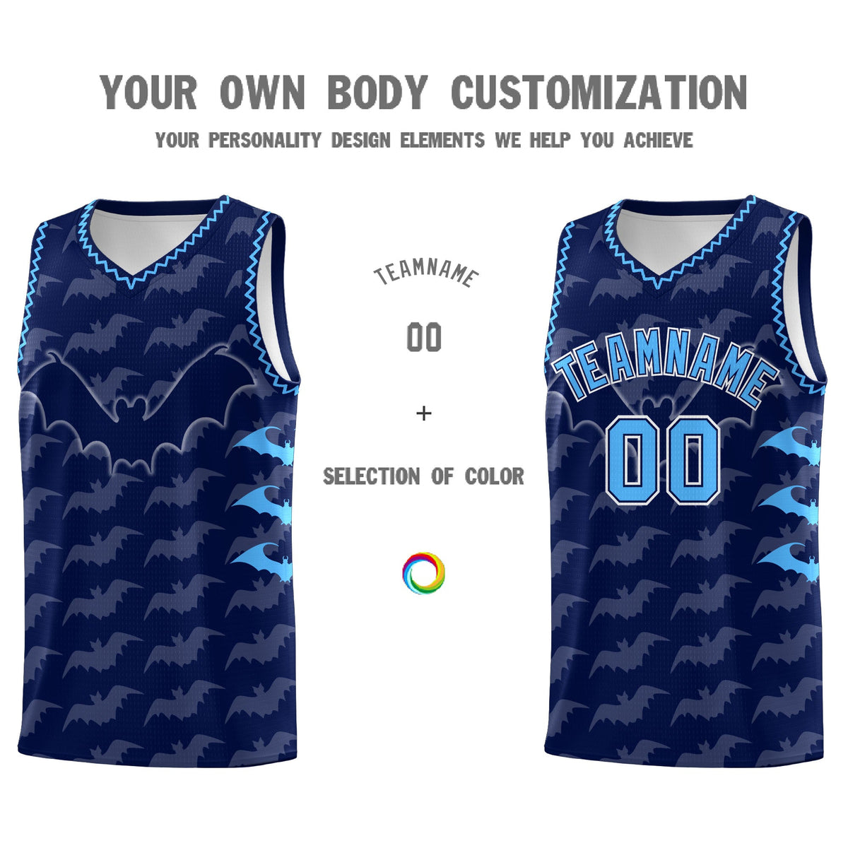Custom Navy Powder Blue Bat Pattern Halloween Basketball Jersey | For Men,For Kid,For Youth,Sublimation Printed,Perfect for Training,Perfect for Parties,Add Name and Numbern | KXKSHOP