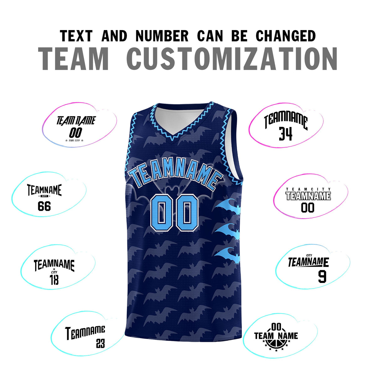 Custom Navy Powder Blue Bat Pattern Halloween Basketball Jersey | For Men,For Kid,For Youth,Sublimation Printed,Perfect for Training,Perfect for Parties,Add Name and Numbern | KXKSHOP