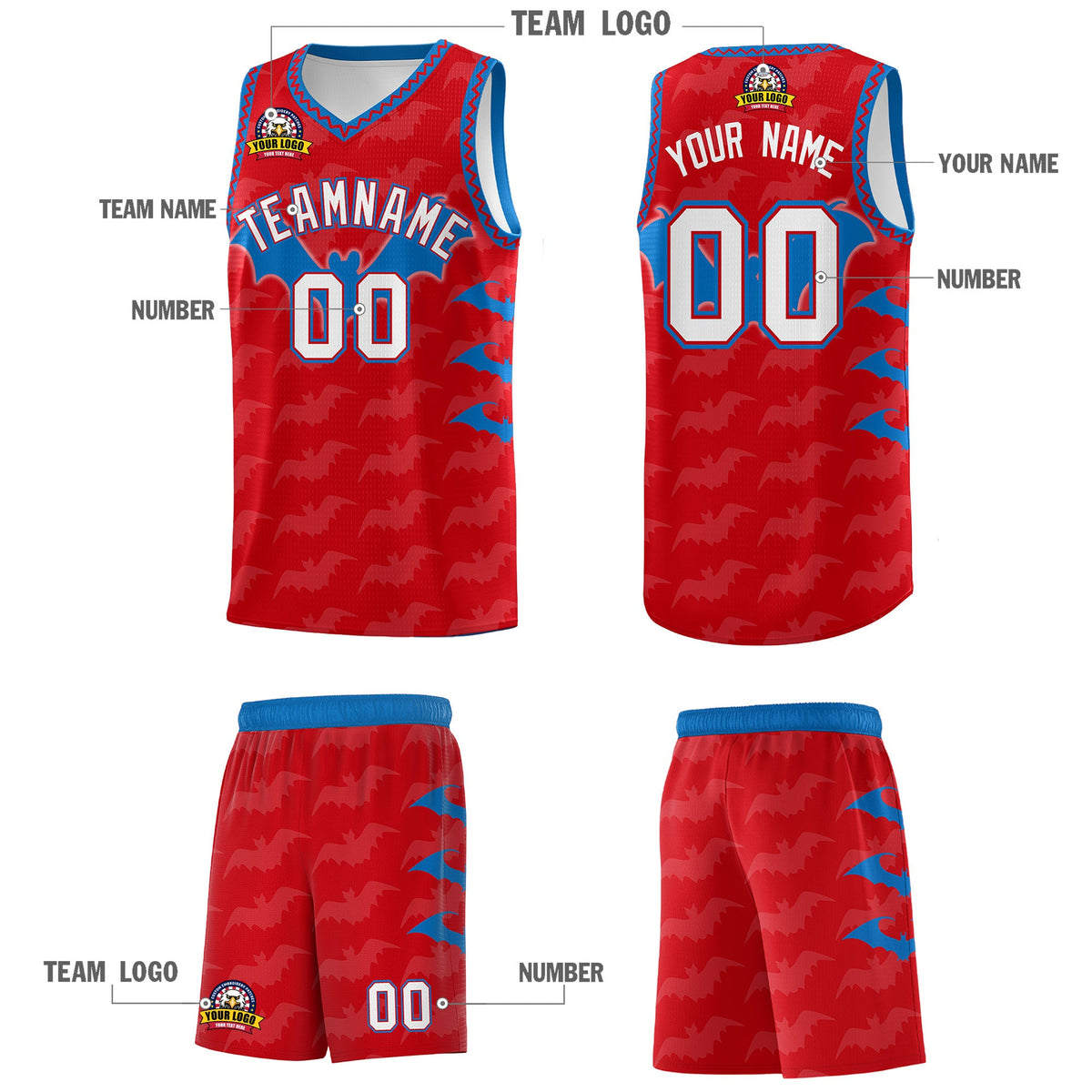 Custom Red Royal White Bat Pattern Halloween Basketball Jersey | For Men,For Kid,For Youth,Sublimation Printed,Perfect for Training,Perfect for Parties,Add Name and Numbern | KXKSHOP