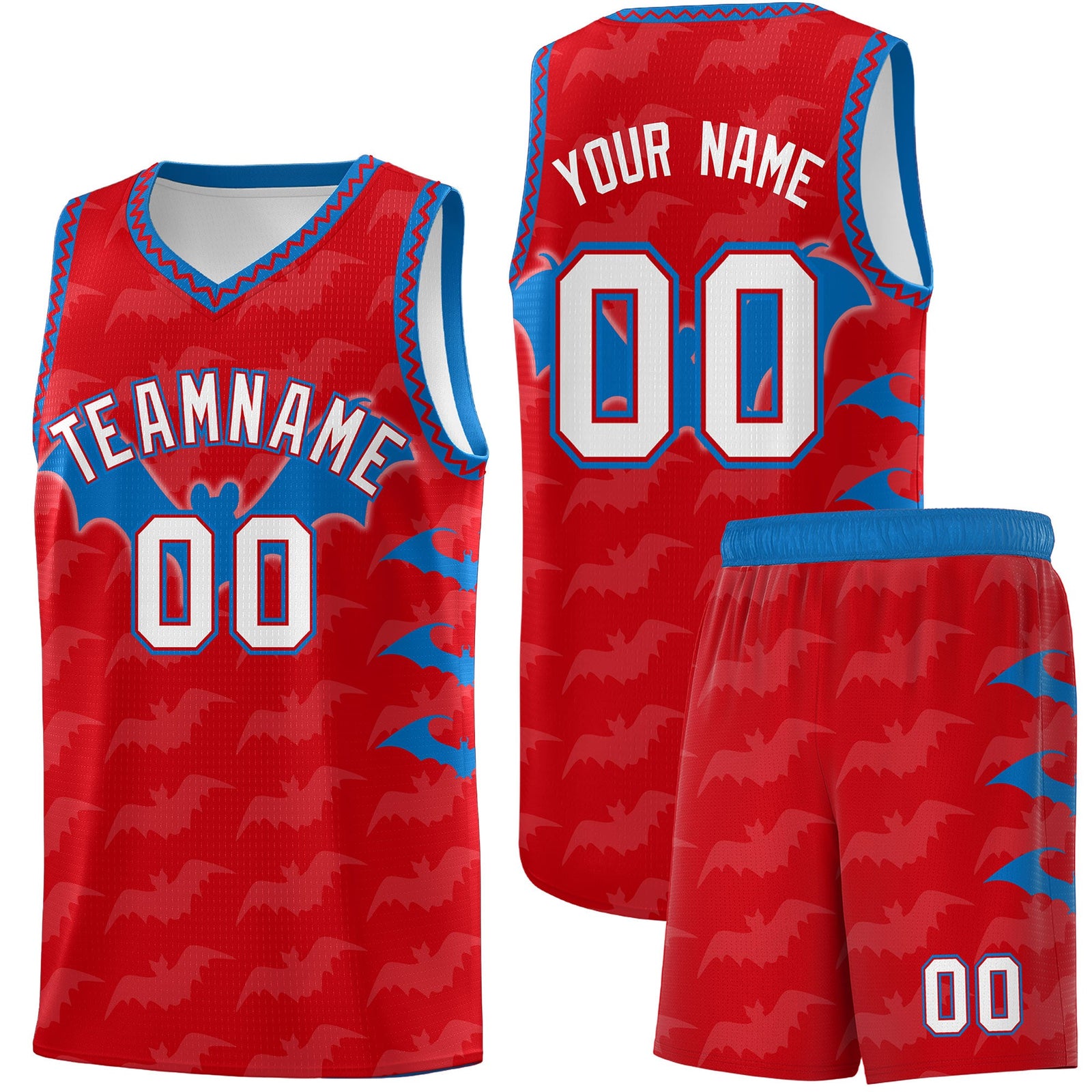 Custom Red Royal White Bat Pattern Halloween Basketball Jersey | For Men,For Kid,For Youth,Sublimation Printed,Perfect for Training,Perfect for Parties,Add Name and Numbern | KXKSHOP