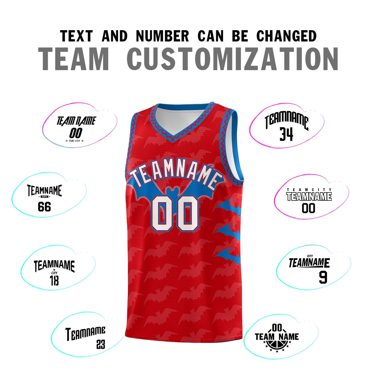 Custom Red Royal White Bat Pattern Halloween Basketball Jersey | For Men,For Kid,For Youth,Sublimation Printed,Perfect for Training,Perfect for Parties,Add Name and Numbern | KXKSHOP