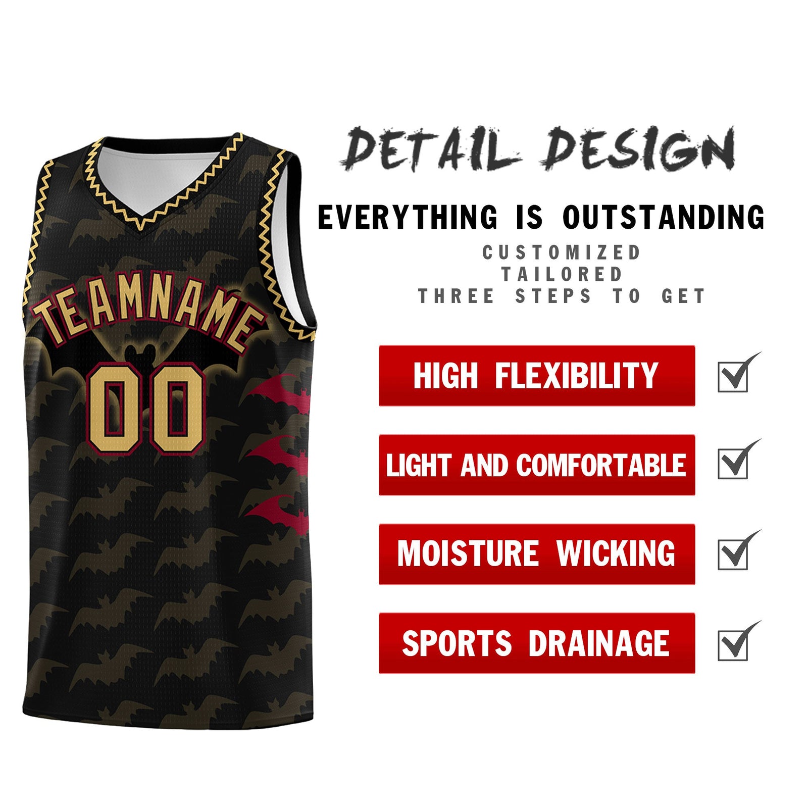 Custom Black Old Gold Crimson Bat Pattern Halloween Basketball Jersey | For Men,For Kid,For Youth,Sublimation Printed,Perfect for Training,Perfect for Parties,Add Name and Numbern | KXKSHOP