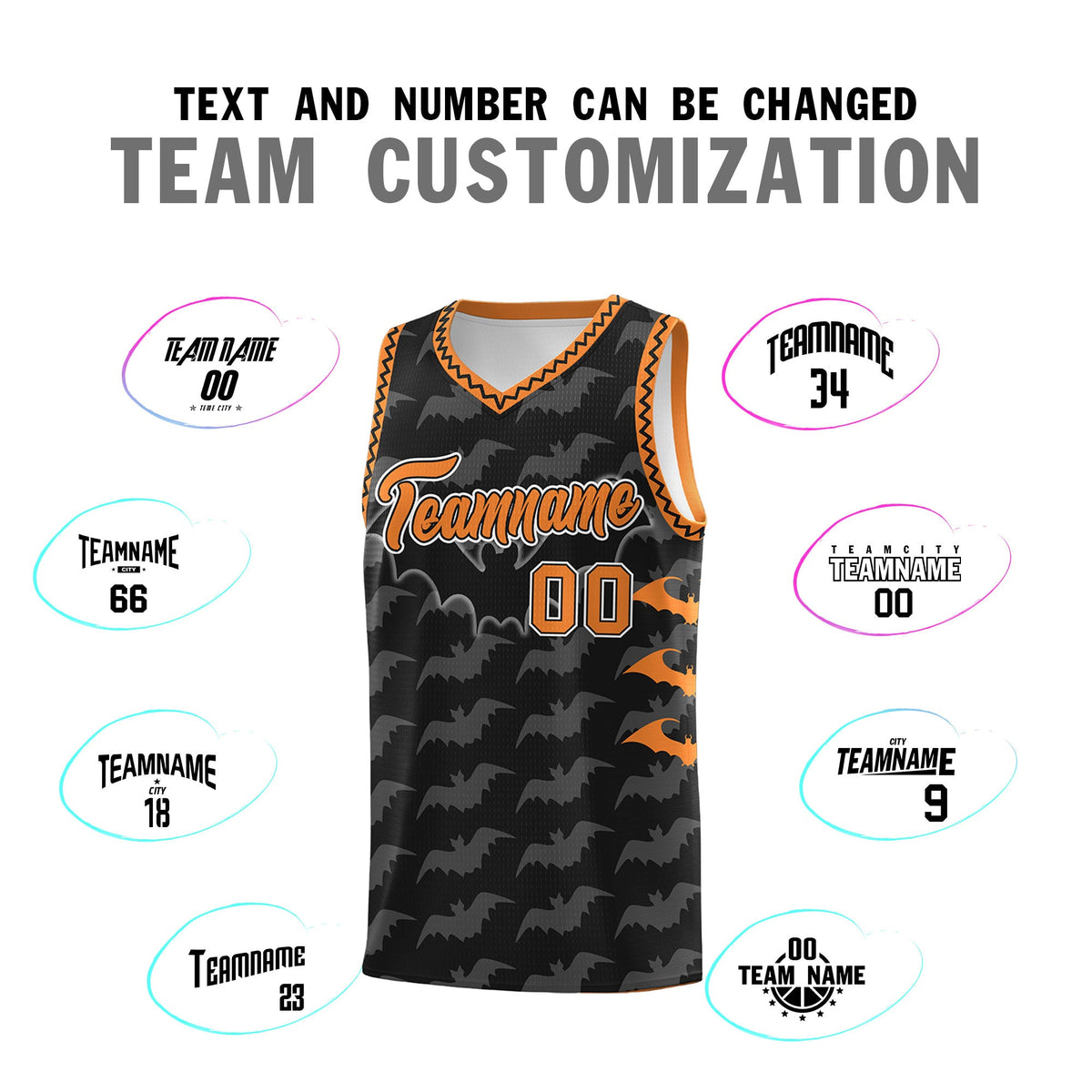 Custom Black Gold Orange Bat Pattern Halloween Basketball Jersey | For Men,For Kid,For Youth,Sublimation Printed,Perfect for Training,Perfect for Parties,Add Name and Numbern | KXKSHOP