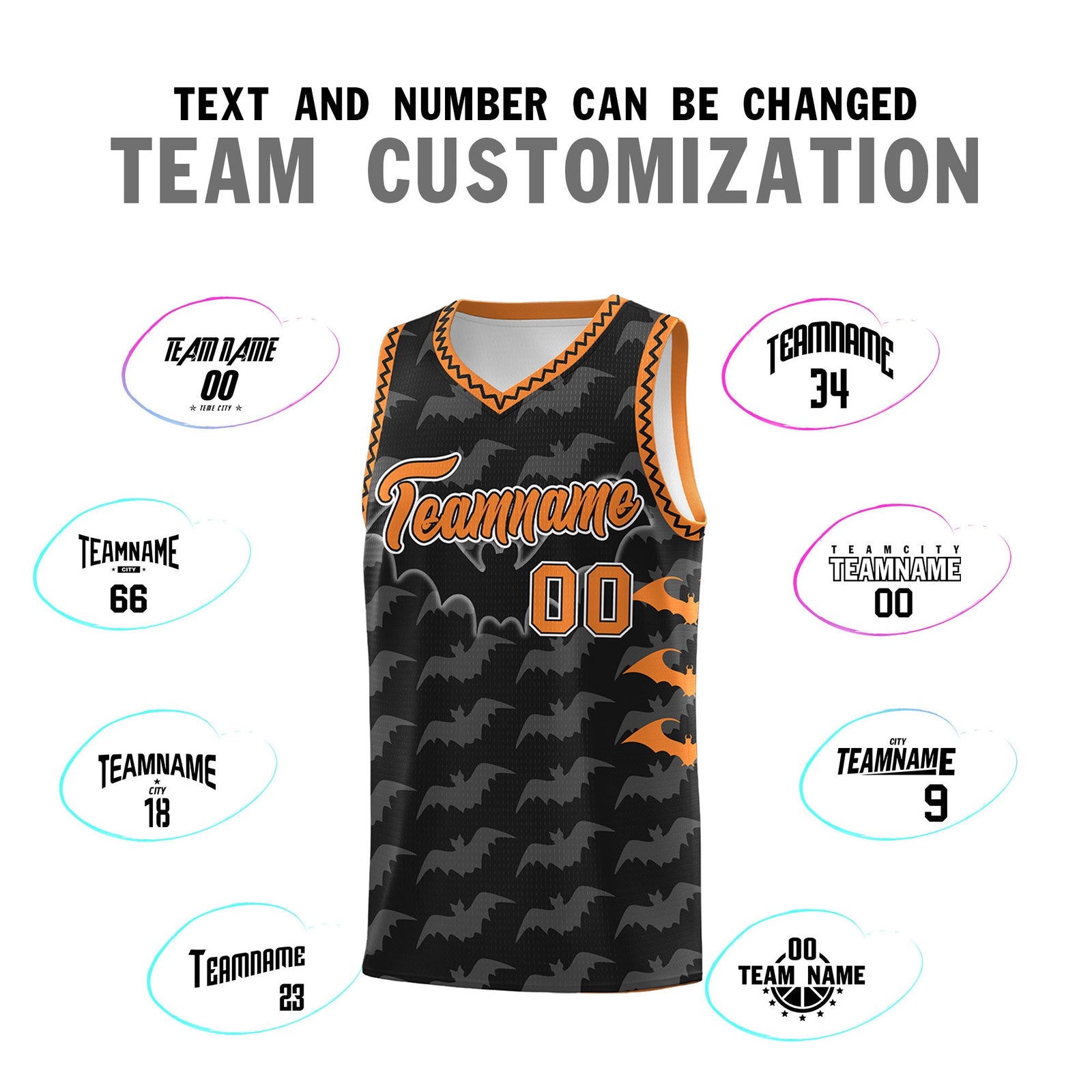 Custom Black Gold Orange Bat Pattern Halloween Basketball Jersey | For Men,For Kid,For Youth,Sublimation Printed,Perfect for Training,Perfect for Parties,Add Name and Numbern | KXKSHOP