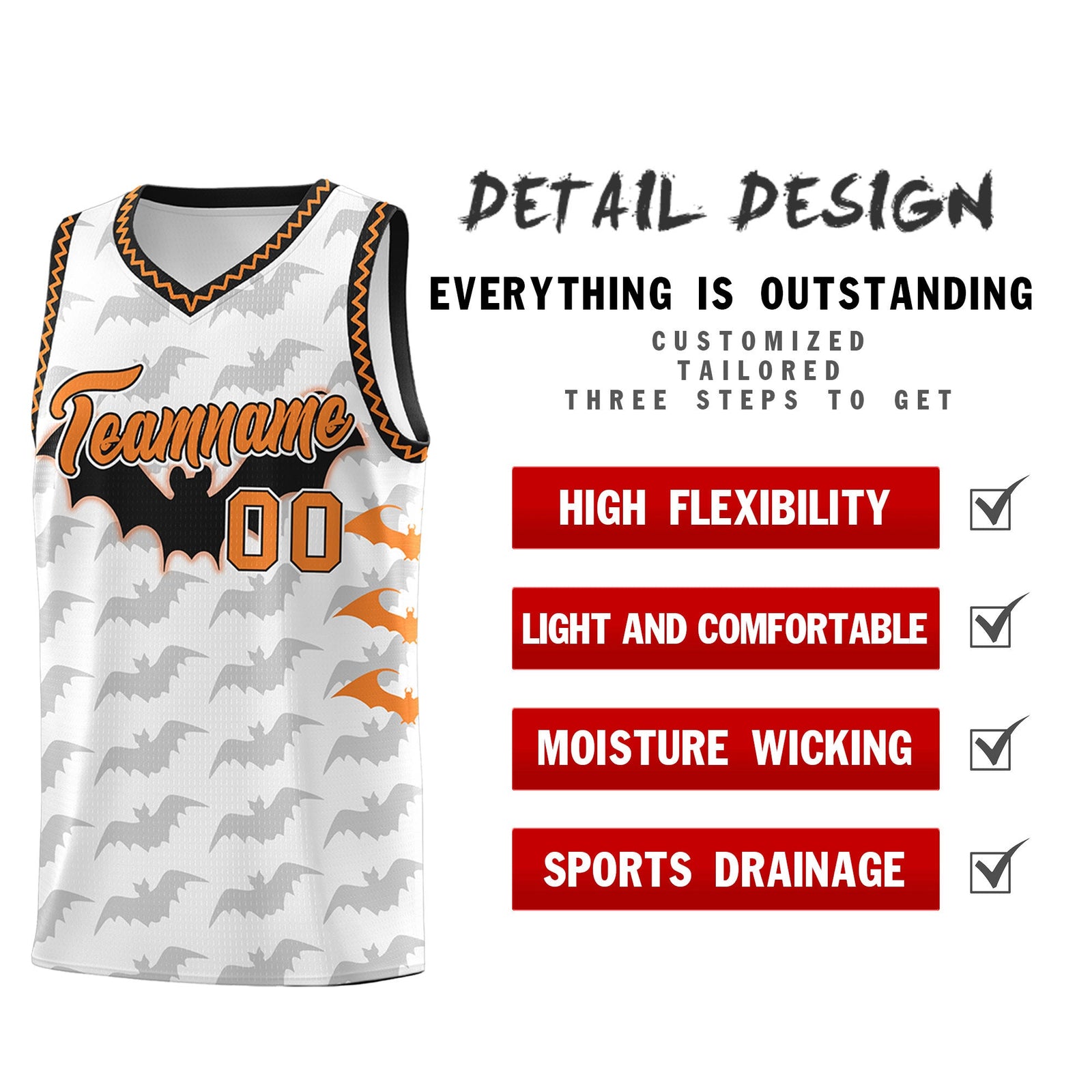 Custom White Black Bat Pattern Halloween Basketball Jersey | For Men,For Kid,For Youth,Sublimation Printed,Perfect for Training,Perfect for Parties,Add Name and Numbern | KXKSHOP