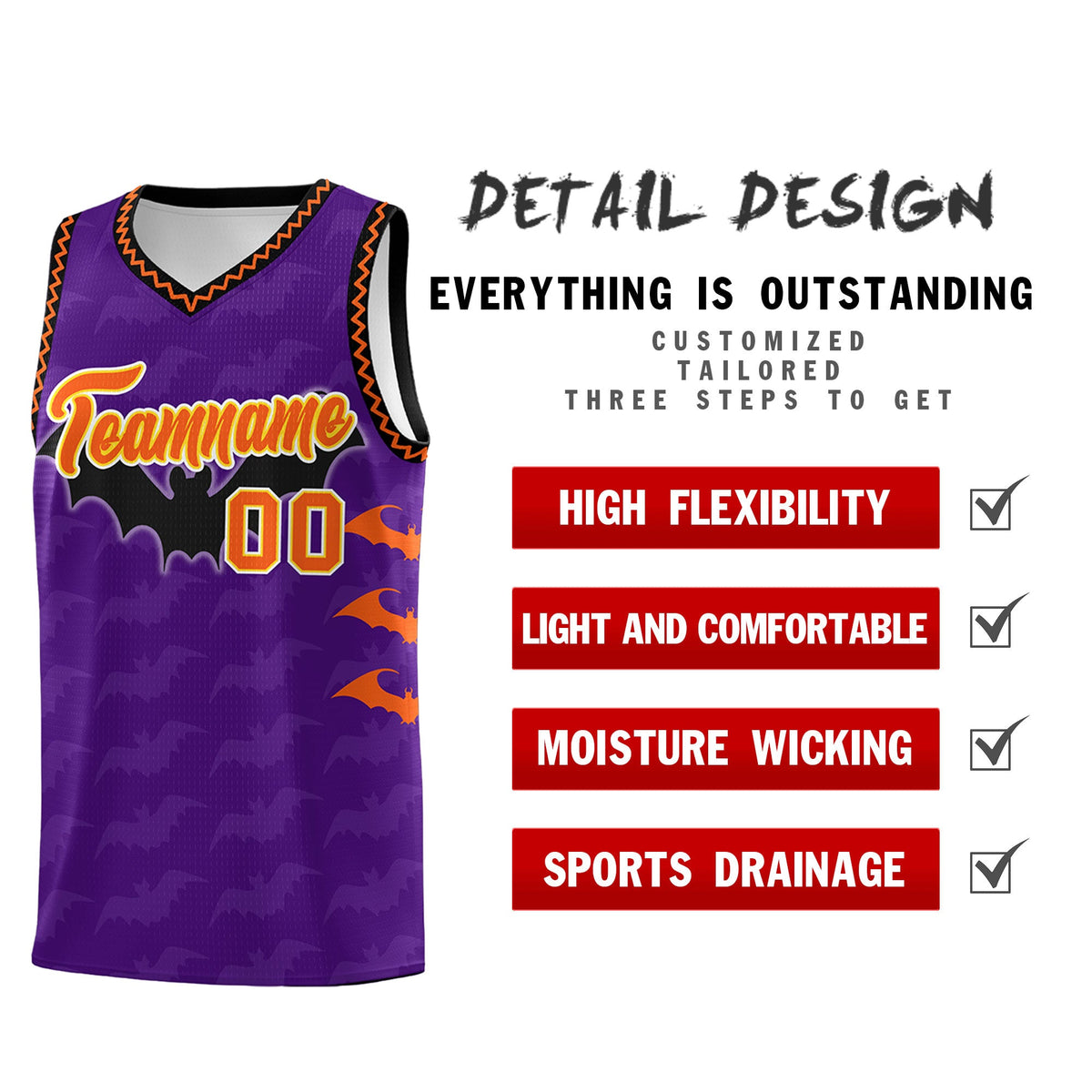 Custom Purple Orange Bat Pattern Halloween Basketball Jersey | For Men,For Kid,For Youth,Sublimation Printed,Perfect for Training,Perfect for Parties,Add Name and Numbern | KXKSHOP