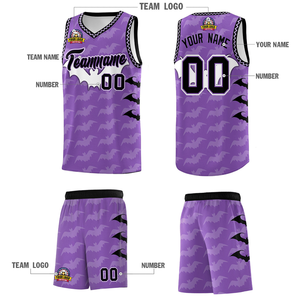 Custom Light Purple Bat Pattern Halloween Basketball Jersey | For Men,For Kid,For Youth,Sublimation Printed,Perfect for Training,Perfect for Parties,Add Name and Numbern | KXKSHOP