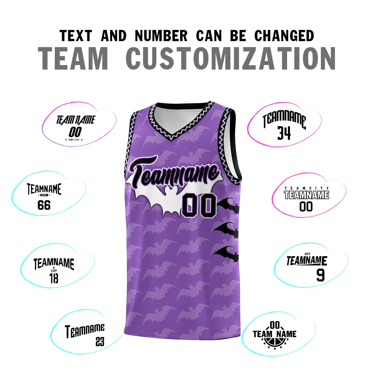 Custom Light Purple Bat Pattern Halloween Basketball Jersey | For Men,For Kid,For Youth,Sublimation Printed,Perfect for Training,Perfect for Parties,Add Name and Numbern | KXKSHOP