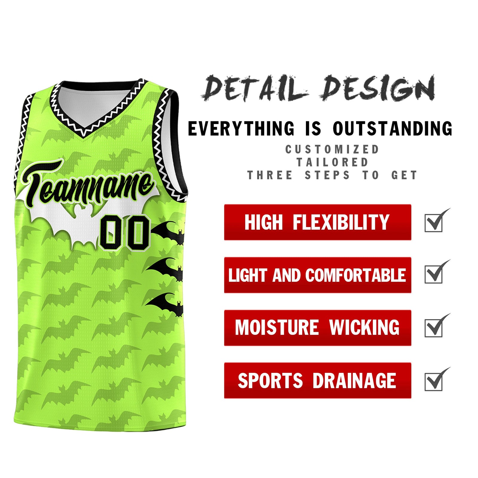Custom Fluorescent Green White Bat Pattern Halloween Basketball Jersey | For Men,For Kid,For Youth,Sublimation Printed,Perfect for Training,Perfect for Parties,Add Name and Numbern | KXKSHOP