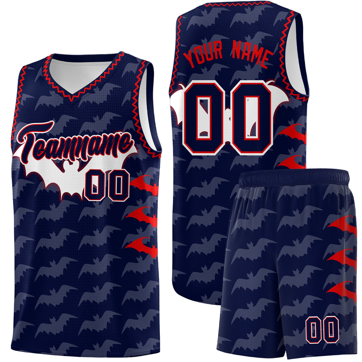 Custom Navy Red Bat Pattern Halloween Basketball Jersey | For Men,For Kid,For Youth,Sublimation Printed,Perfect for Training,Perfect for Parties,Add Name and Numbern | KXKSHOP