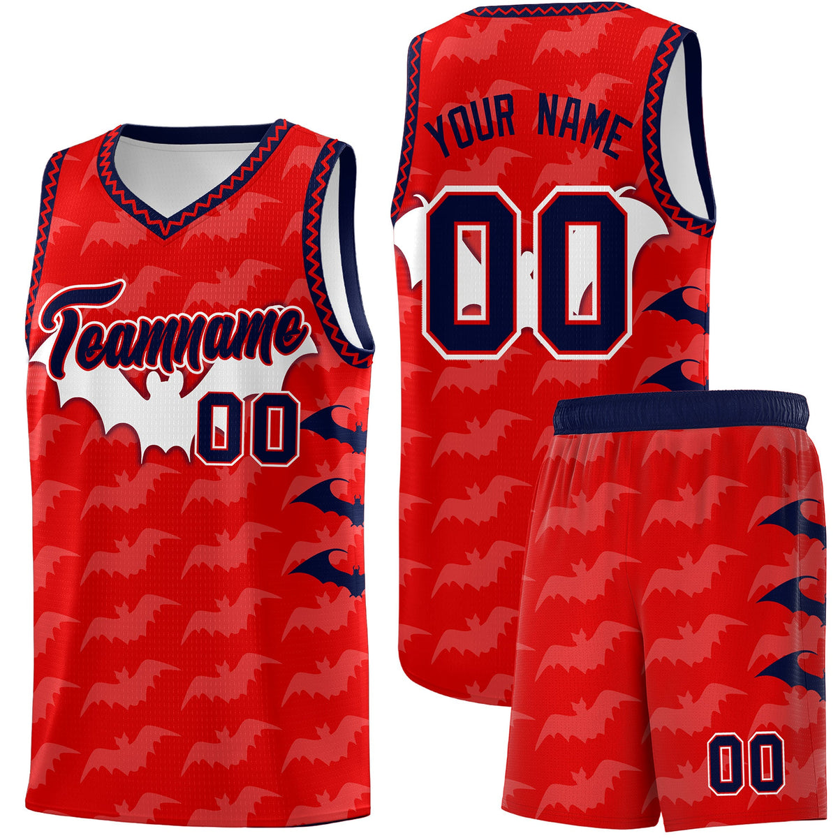 Custom Red White Navy Bat Pattern Halloween Basketball Jersey | For Men,For Kid,For Youth,Sublimation Printed,Perfect for Training,Perfect for Parties,Add Name and Numbern | KXKSHOP