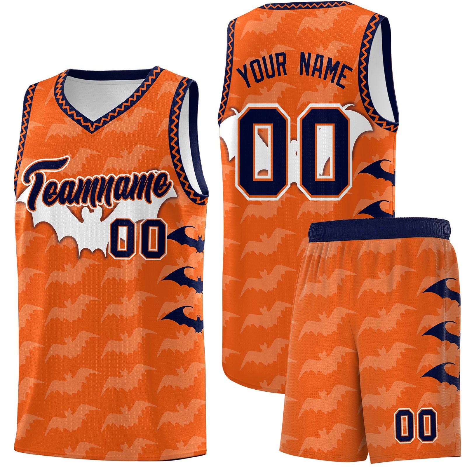 Custom Orange Navy Bat Pattern Halloween Basketball Jersey | For Men,For Kid,For Youth,Sublimation Printed,Perfect for Training,Perfect for Parties,Add Name and Numbern | KXKSHOP