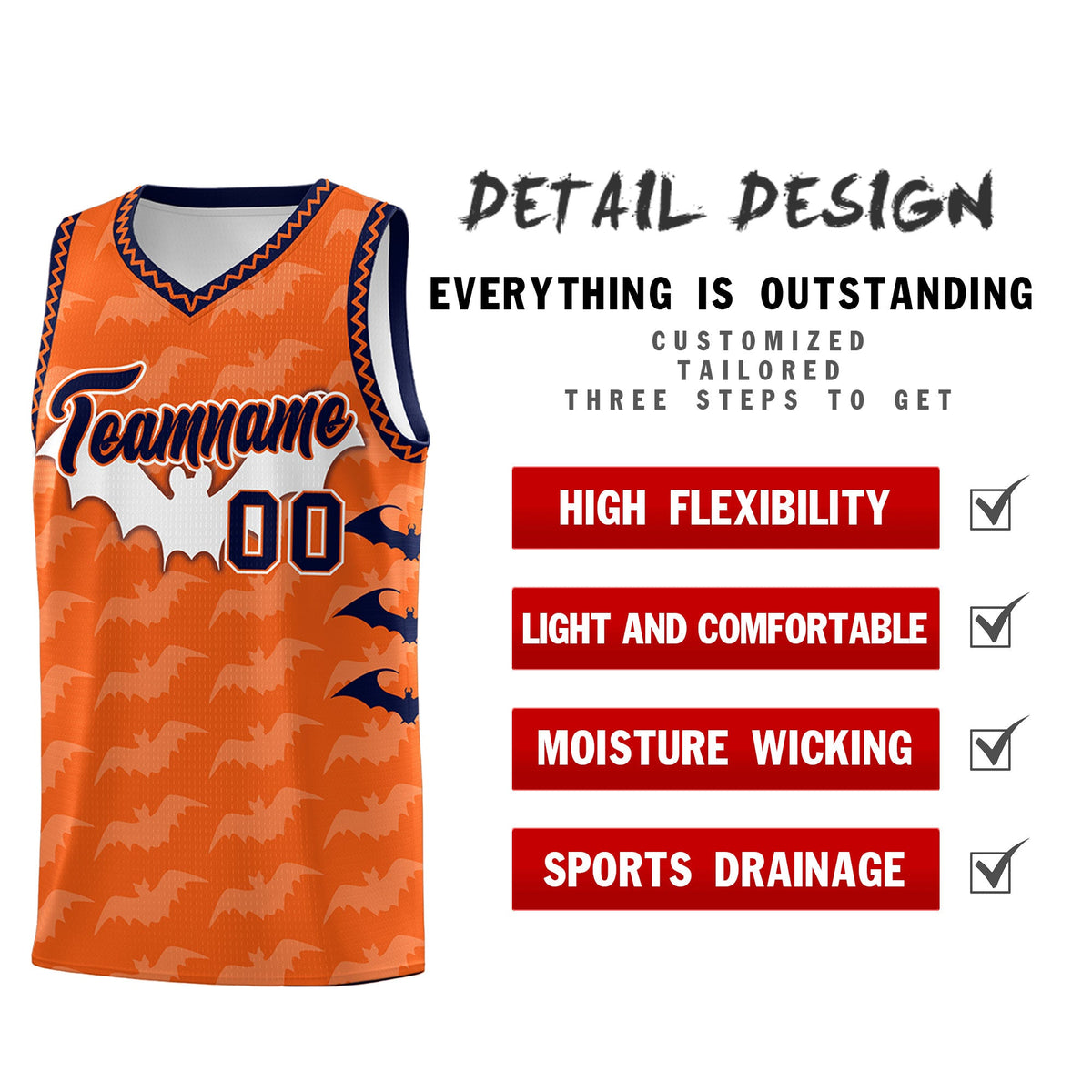 Custom Orange Navy Bat Pattern Halloween Basketball Jersey | For Men,For Kid,For Youth,Sublimation Printed,Perfect for Training,Perfect for Parties,Add Name and Numbern | KXKSHOP