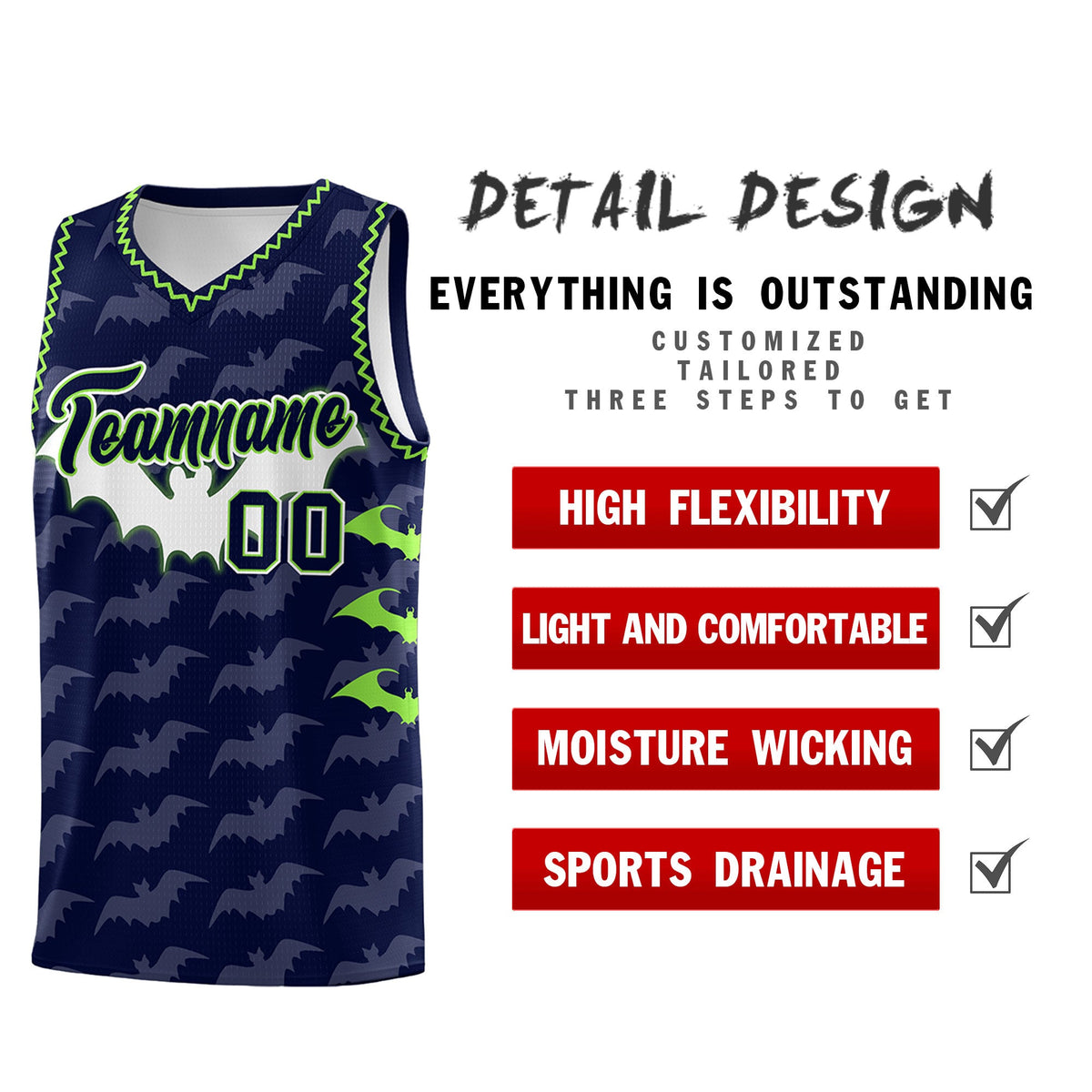 Custom Navy Fluorescent Green Bat Pattern Halloween Basketball Jersey | For Men,For Kid,For Youth,Sublimation Printed,Perfect for Training,Perfect for Parties,Add Name and Numbern | KXKSHOP