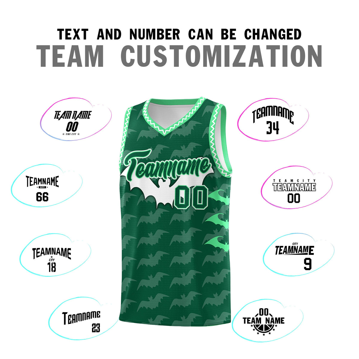 Custom Kelly Green White Green Bat Pattern Halloween Basketball Jersey | For Men,For Kid,For Youth,Sublimation Printed,Perfect for Training,Perfect for Parties,Add Name and Numbern | KXKSHOP