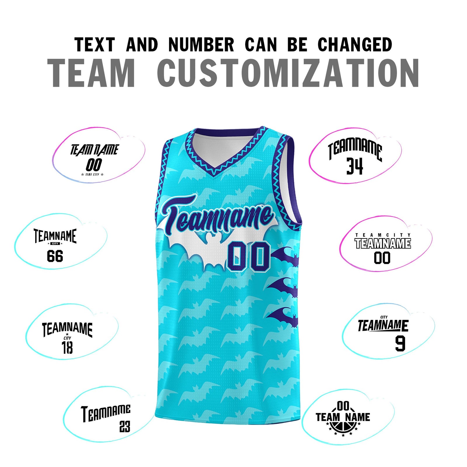 Custom Sky Blue Bat Pattern Halloween Basketball Jersey | For Men,For Kid,For Youth,Sublimation Printed,Perfect for Training,Perfect for Parties,Add Name and Numbern | KXKSHOP