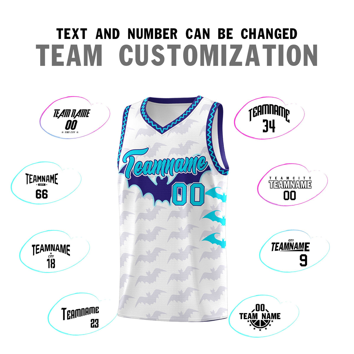 Custom White Sky Blue Bat Pattern Halloween Basketball Jersey | For Men,For Kid,For Youth,Sublimation Printed,Perfect for Training,Perfect for Parties,Add Name and Numbern | KXKSHOP