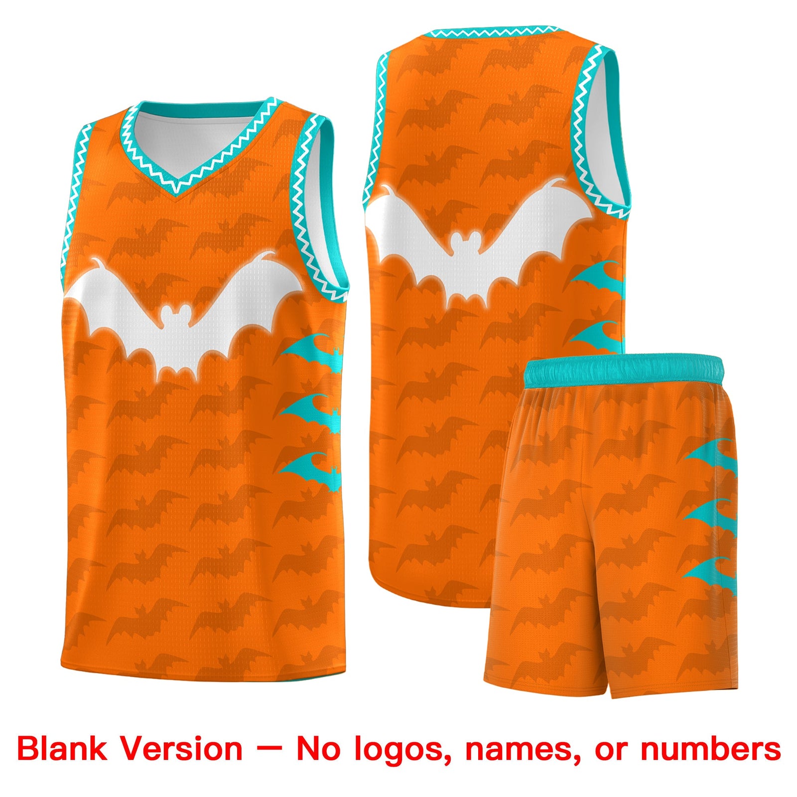 Custom Orange Aqua Bat Pattern Halloween Basketball Jersey | For Men,For Kid,For Youth,Sublimation Printed,Perfect for Training,Perfect for Parties,Add Name and Numbern | KXKSHOP