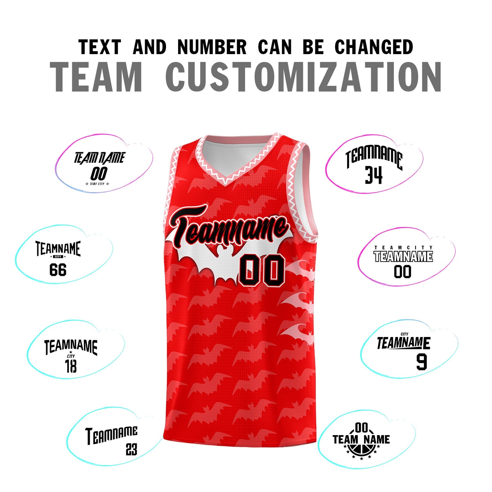 Custom Light Red White Bat Pattern Halloween Basketball Jersey | For Men,For Kid,For Youth,Sublimation Printed,Perfect for Training,Perfect for Parties,Add Name and Numbern | KXKSHOP