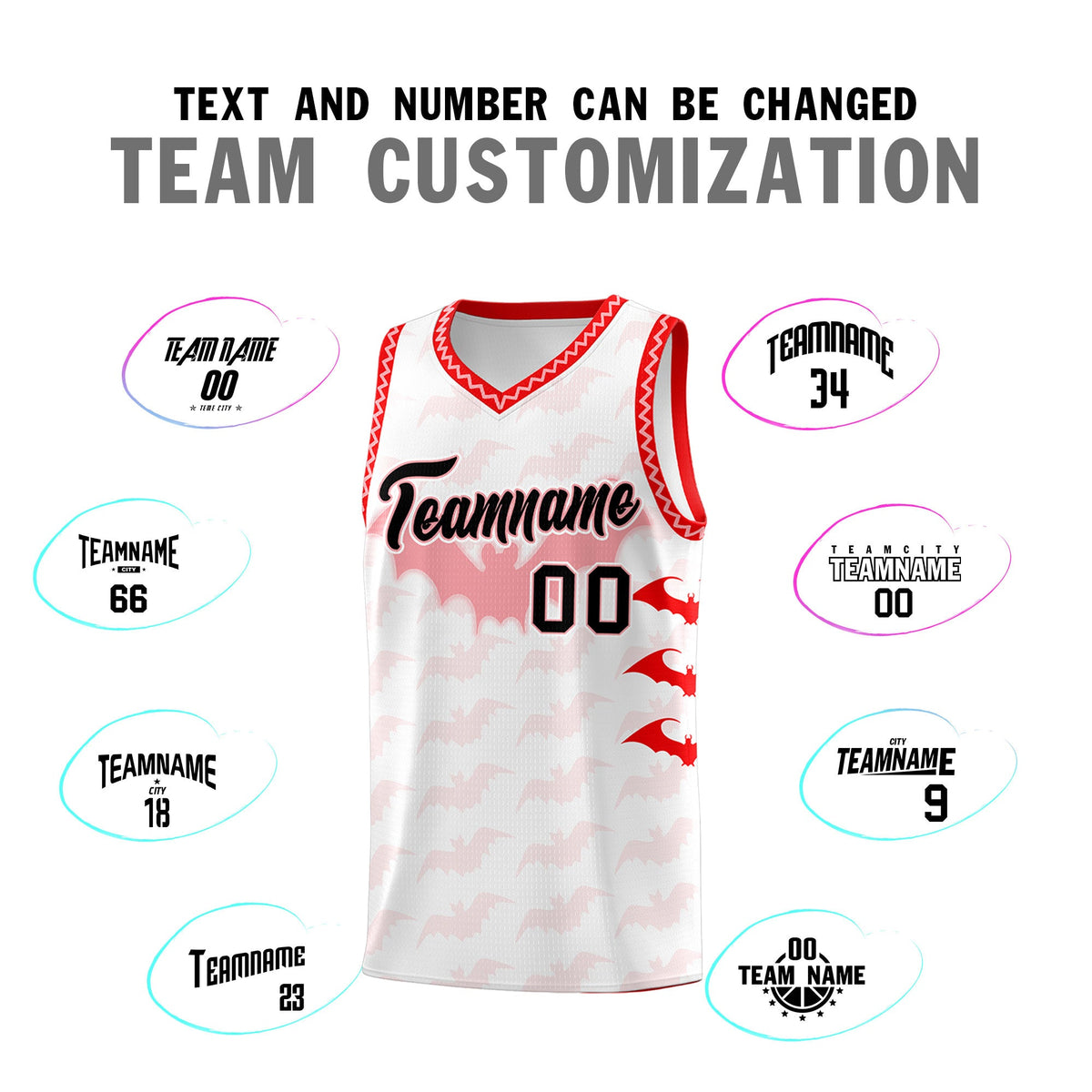 Custom White Light Pink Bat Pattern Halloween Basketball Jersey | For Men,For Kid,For Youth,Sublimation Printed,Perfect for Training,Perfect for Parties,Add Name and Numbern | KXKSHOP