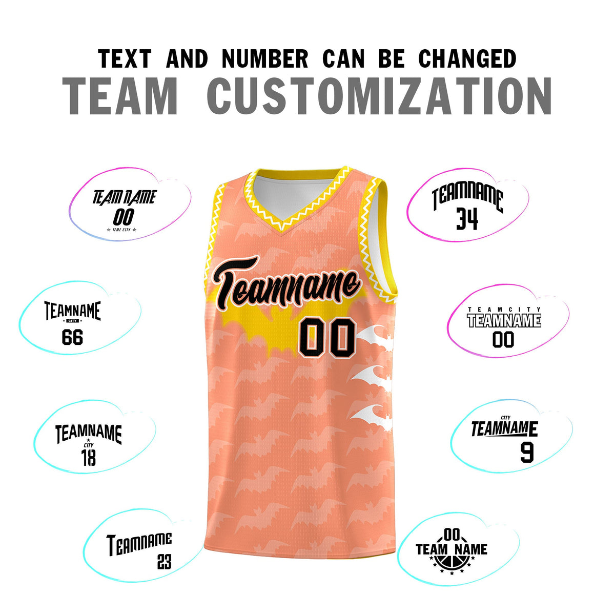Custom Light Orange White Bat Pattern Halloween Basketball Jersey | For Men,For Kid,For Youth,Sublimation Printed,Perfect for Training,Perfect for Parties,Add Name and Numbern | KXKSHOP