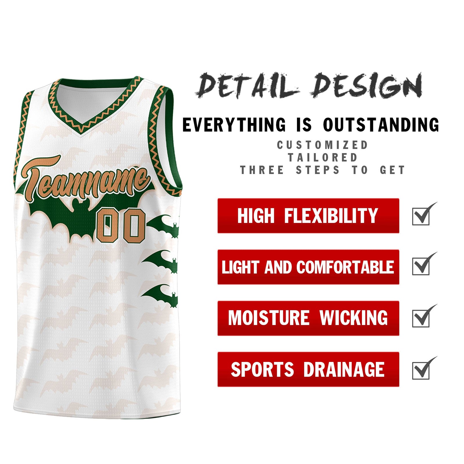 Custom White Buckskin Brown Bat Pattern Halloween Basketball Jersey | For Men,For Kid,For Youth,Sublimation Printed,Perfect for Training,Perfect for Parties,Add Name and Numbern | KXKSHOP