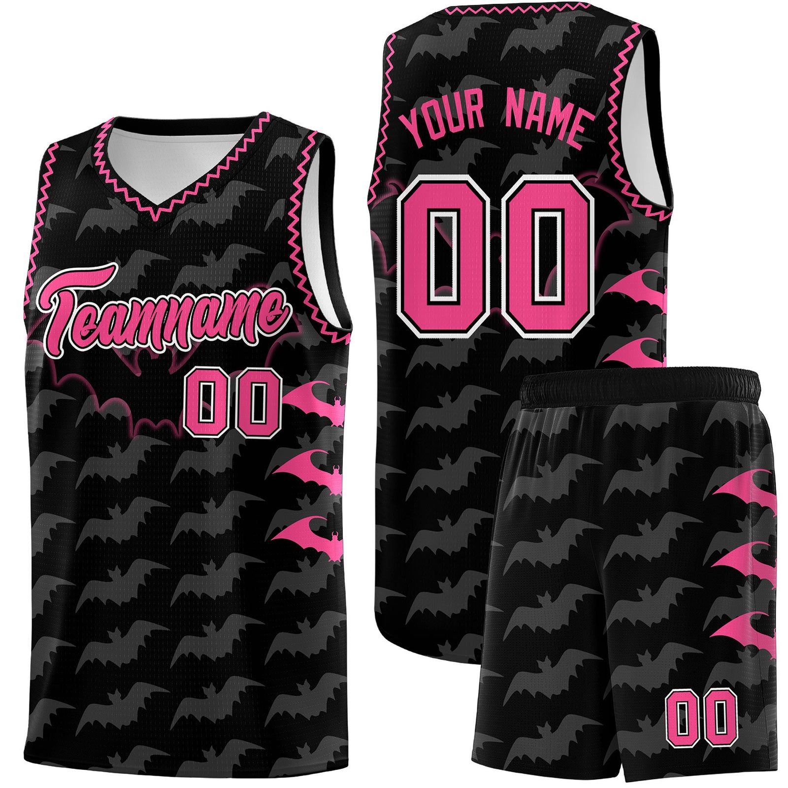 Custom Black Pink Bat Pattern Halloween Basketball Jersey | For Men,For Kid,For Youth,Sublimation Printed,Perfect for Training,Perfect for Parties,Add Name and Numbern | KXKSHOP