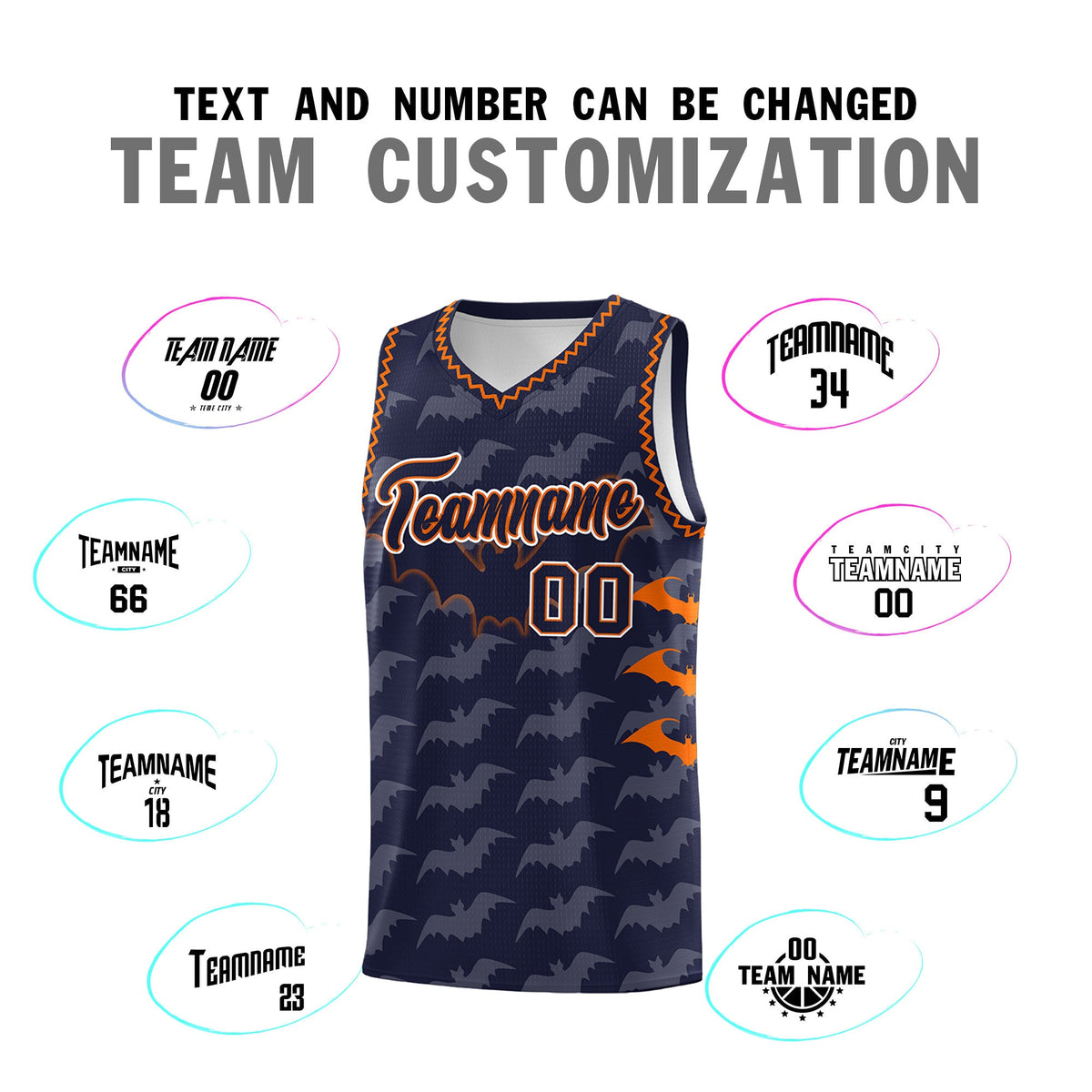 Custom Navy Orange Bat Pattern Halloween Basketball Jersey | For Men,For Kid,For Youth,Sublimation Printed,Perfect for Training,Perfect for Parties,Add Name and Numbern | KXKSHOP