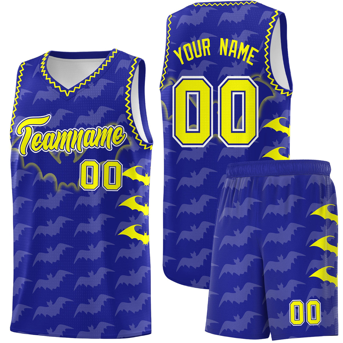 Custom Royal Fluorescent Yellow Bat Pattern Halloween Basketball Jersey | For Men,For Kid,For Youth,Sublimation Printed,Perfect for Training,Perfect for Parties,Add Name and Numbern | KXKSHOP