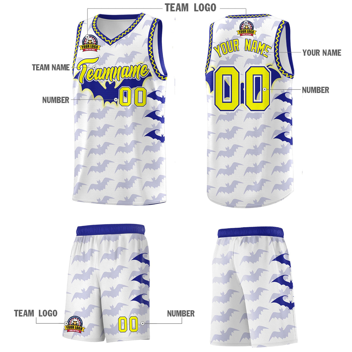 Custom White Fluorescent Yellow Bat Pattern Halloween Basketball Jersey | For Men,For Kid,For Youth,Sublimation Printed,Perfect for Training,Perfect for Parties,Add Name and Numbern | KXKSHOP