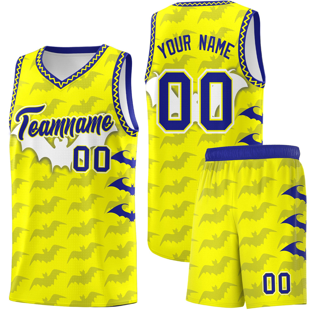 Custom Fluorescent Yellow Bat Pattern Halloween Basketball Jersey | For Men,For Kid,For Youth,Sublimation Printed,Perfect for Training,Perfect for Parties,Add Name and Numbern | KXKSHOP