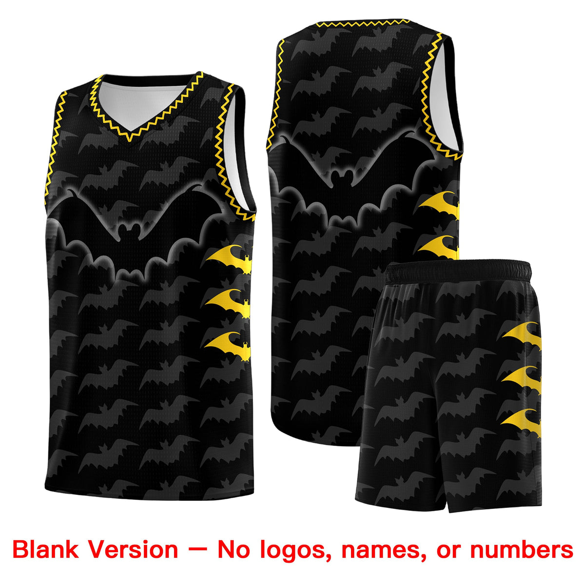 Custom Black Gold Bat Pattern Halloween Basketball Jersey | For Men,For Kid,For Youth,Sublimation Printed,Perfect for Training,Perfect for Parties,Add Name and Numbern | KXKSHOP