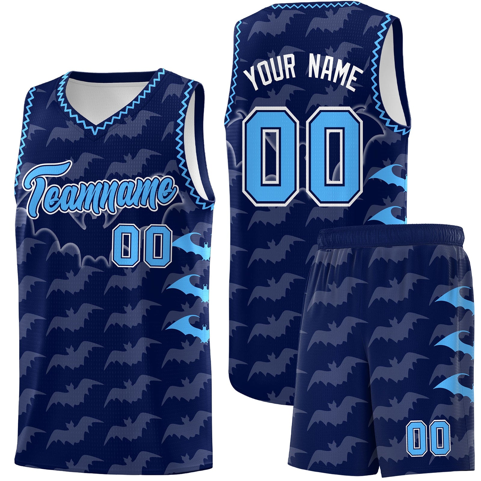 Custom Navy Powder Blue Bat Pattern Halloween Basketball Jersey | For Men,For Kid,For Youth,Sublimation Printed,Perfect for Training,Perfect for Parties,Add Name and Numbern | KXKSHOP