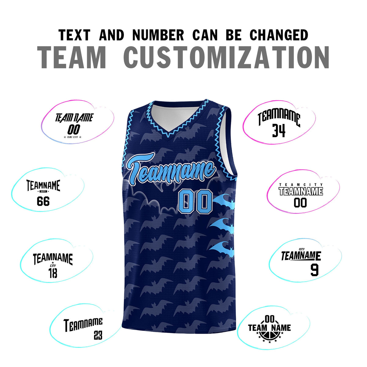 Custom Navy Powder Blue Bat Pattern Halloween Basketball Jersey | For Men,For Kid,For Youth,Sublimation Printed,Perfect for Training,Perfect for Parties,Add Name and Numbern | KXKSHOP