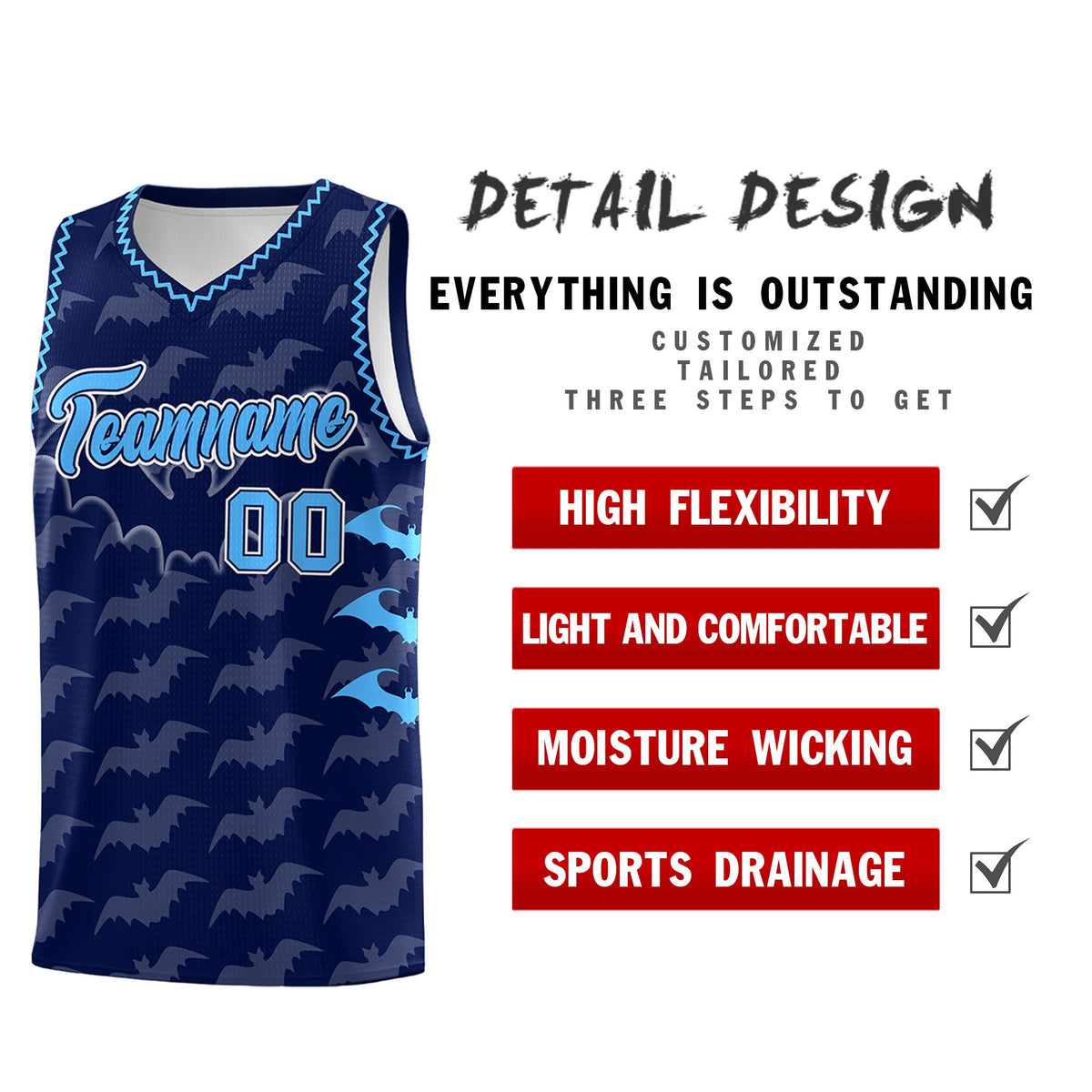 Custom Navy Powder Blue Bat Pattern Halloween Basketball Jersey | For Men,For Kid,For Youth,Sublimation Printed,Perfect for Training,Perfect for Parties,Add Name and Numbern | KXKSHOP