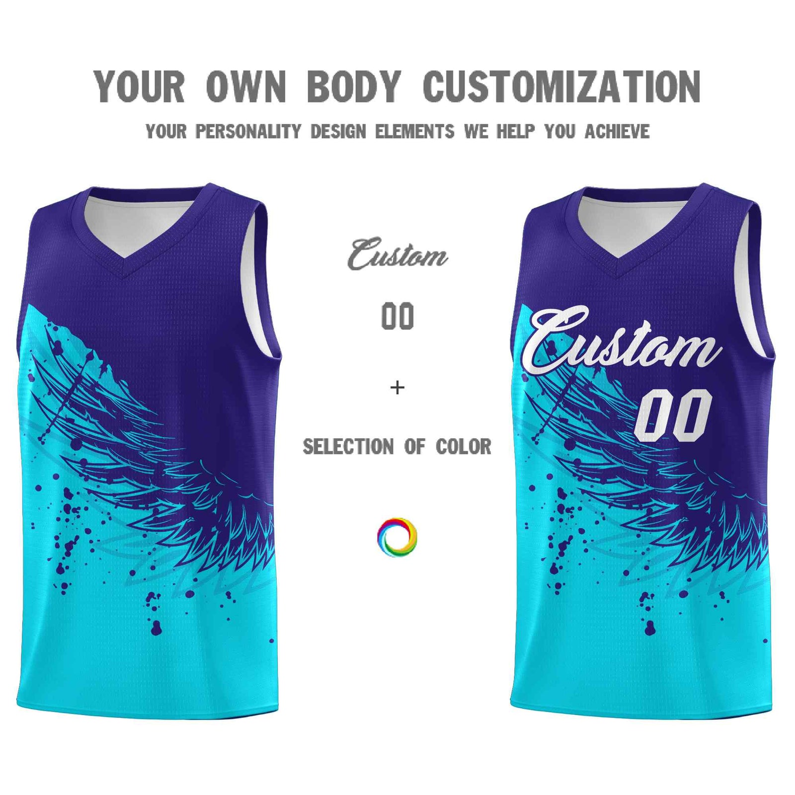 Custom Sky Blue Royal Wing Pattern Sports Uniform Basketball Jersey| KXKSHOP