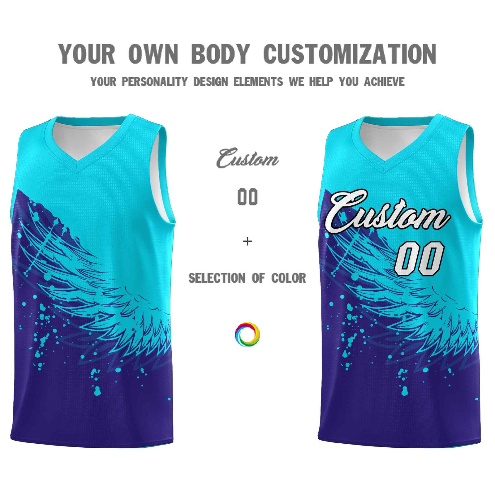 Custom Royal Sky Blue Wing Pattern Sports Uniform Basketball Jersey| KXKSHOP