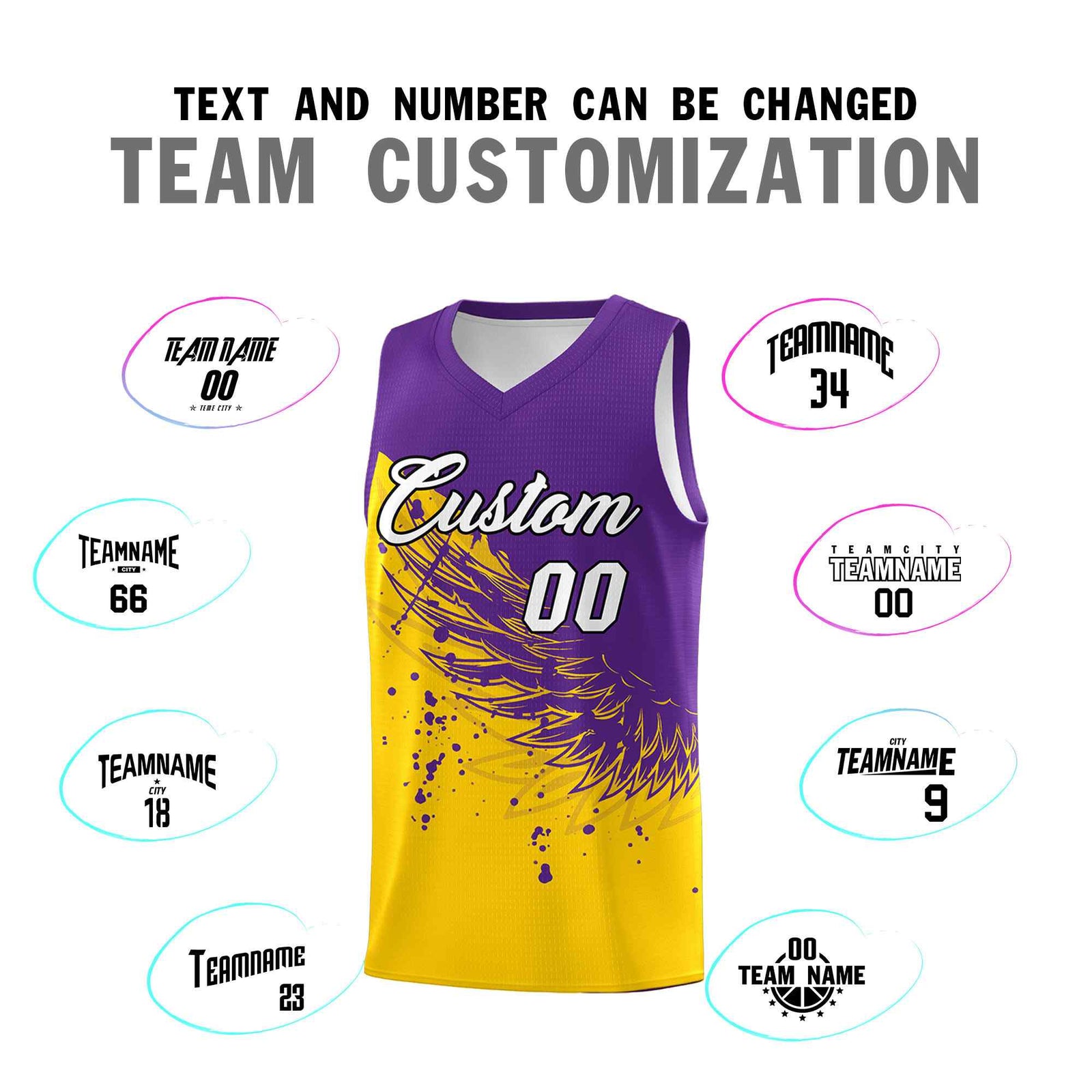 Custom Gold Purple Wing Pattern Sports Uniform Basketball Jersey| KXKSHOP