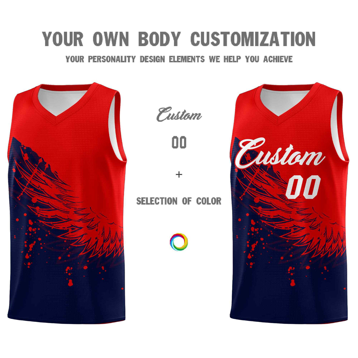 Custom Navy Red Wing Pattern Sports Uniform Basketball Jersey| KXKSHOP
