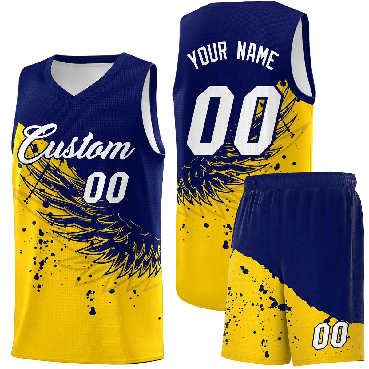 Custom Gold Navy Wing Pattern Sports Uniform Basketball Jersey| KXKSHOP