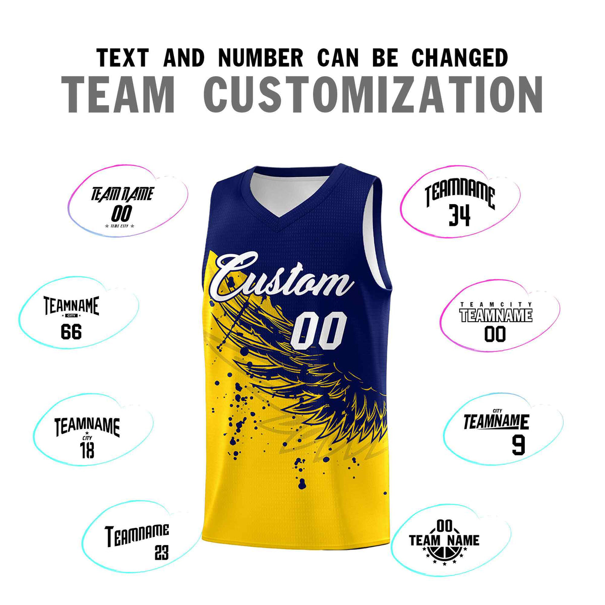 Custom Gold Navy Wing Pattern Sports Uniform Basketball Jersey| KXKSHOP