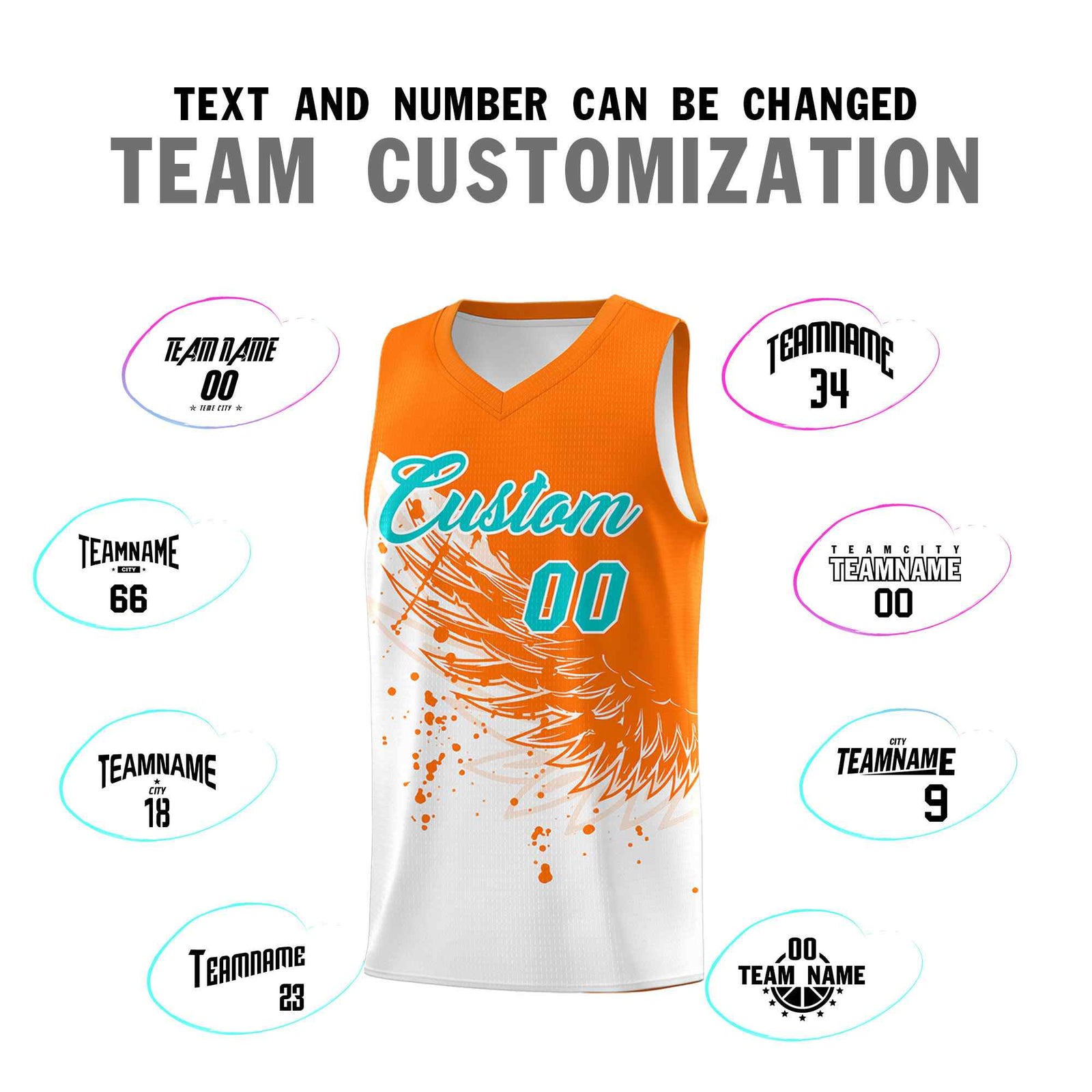 Custom White Orange Wing Pattern Sports Uniform Basketball Jersey| KXKSHOP
