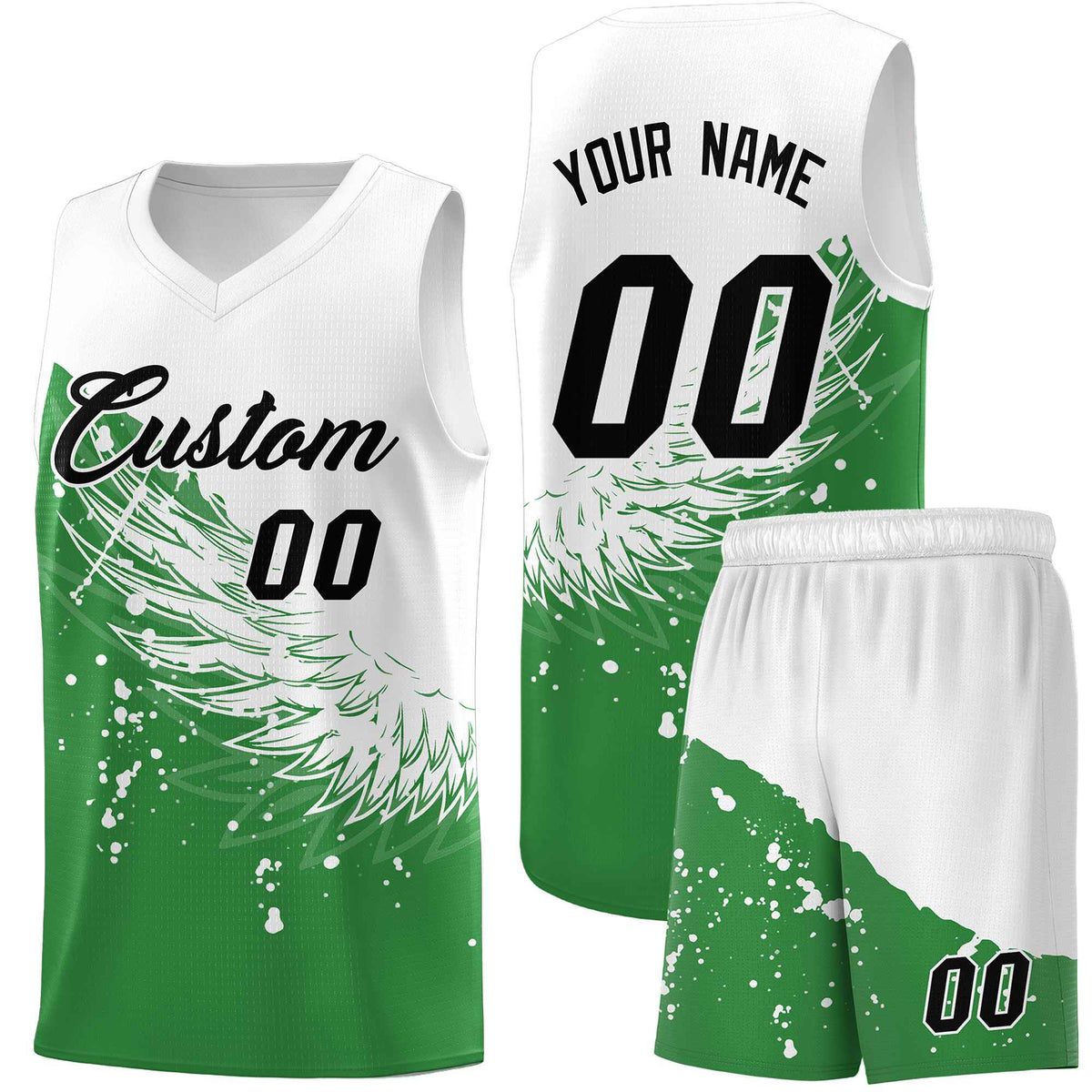 Custom Kelly Green White Wing Pattern Sports Uniform Basketball Jersey| KXKSHOP