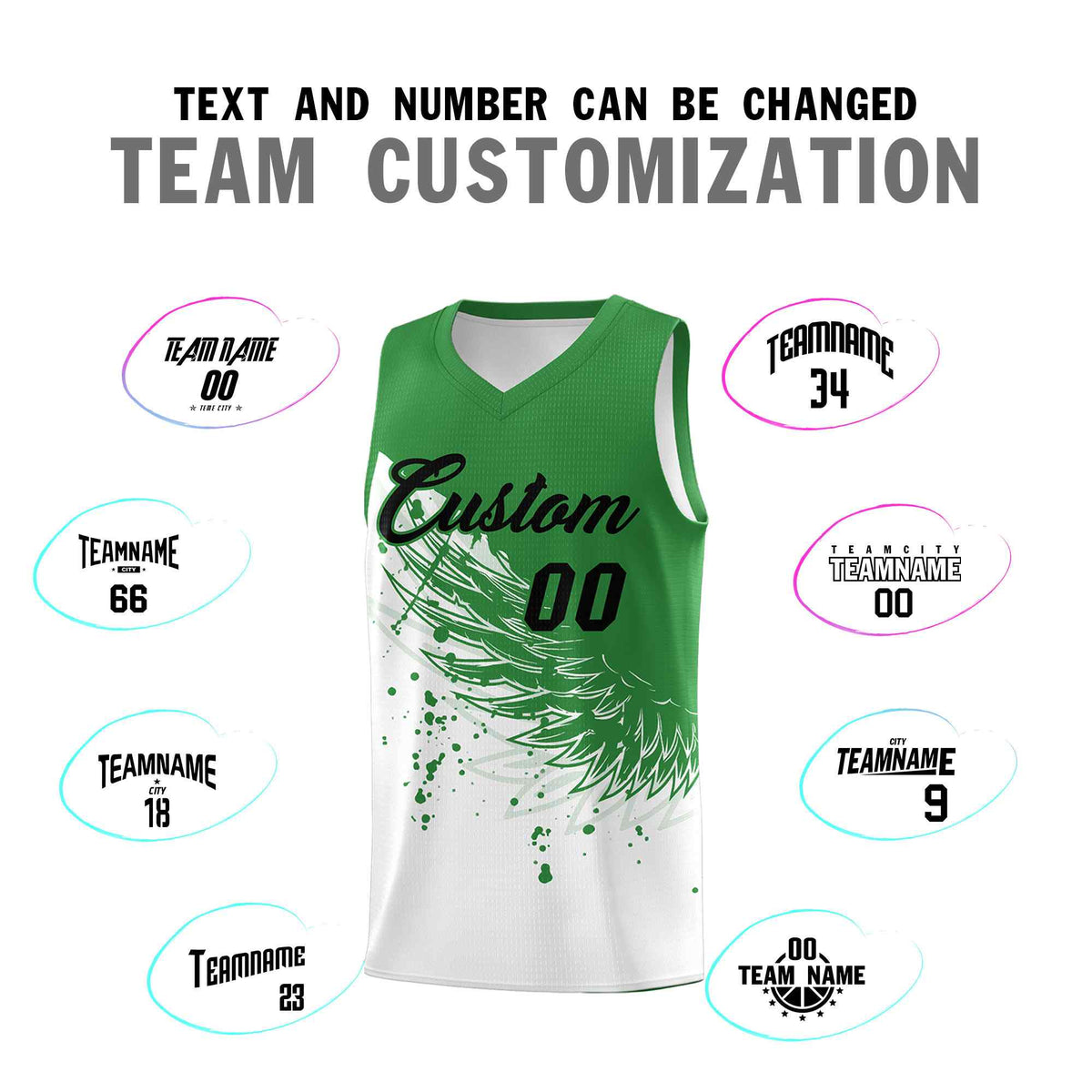 Custom White Kelly Green Wing Pattern Sports Uniform Basketball Jersey| KXKSHOP